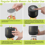 Portable Vacuum Sealer for Mason Jars,Regular Model KZ-80 (60 sec stop or manual stop) - Black Electric Food Preservation Machine with  LED Display - 45-Degree Angle