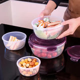 Purple Round Plastic Food Storage Containers Set - Microwave-Safe Bento Boxes with Airtight Lids for Kitchen and Fridge - Front View