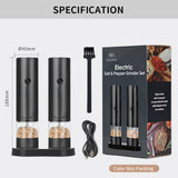 Rechargeable Electric Salt and Pepper Grinder Set (Includes Two Grinders) - Adjustable Ceramic Grind