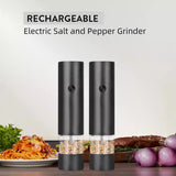 Rechargeable Electric Salt and Pepper Grinder Set (Includes Two Grinders) - Adjustable Ceramic Grinding Core with USB Charging - Front View