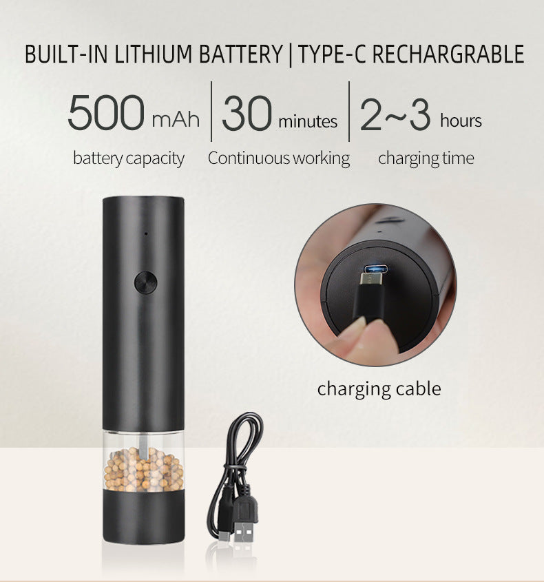 Rechargeable Electric Salt and Pepper Grinder Set (Includes Two Grinders) - Adjustable Ceramic Grind
