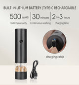 Rechargeable Electric Salt and Pepper Grinder Set (Includes Two Grinders) - Adjustable Ceramic Grind