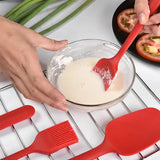 6-Piece Silicone Kitchen Utensil Set - Heat Resistant Baking Tools with Spatulas, Spoon, and Brush (Red)(2 set/12PCS) - Side View