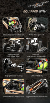Rock Antelope RC Car - 2.4GHz Simulation Off-Road Climbing Vehicle with Rechargeable Battery (Red) - 45-Degree Angle
