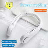2PCS White Leafless Hanging Neck Fan - Rechargeable Portable Hands-Free Cooling Fan with 3 Speeds - Side View