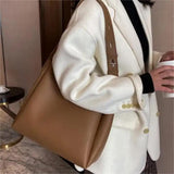 White 2-Piece Women's Bucket Bag Set - Vintage Large Capacity Shoulder Tote & Crossbody Bag (Commuter Style) - Front View
