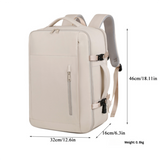 Beige Expandable Backpack with USB Port - Multi-Functional Outdoor, Commuter & Laptop Bag - Side View
