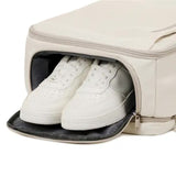 Beige Expandable Backpack with USB Port - Multi-Functional Outdoor, Commuter & Laptop Bag - Top-Down View