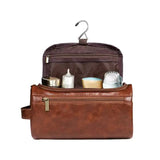Brown Large Capacity Travel Toiletry Bag - Portable Waterproof Makeup Organizer for Business & Vacation - Front View