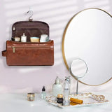 Brown Large Capacity Travel Toiletry Bag - Portable Waterproof Makeup Organizer for Business & Vacation - 45-Degree Angle