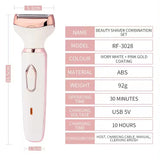 Women's 4-in-1 Electric Hair Removal Razor for Sensitive Areas - Underarm, Bikini Line & Body Grooming (3028 white) - Front View