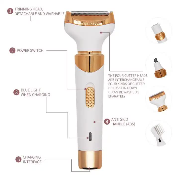 Women's 4-in-1 Electric Hair Removal Razor for Sensitive Areas - Underarm, Bikini Line & Body Grooming (3021, Electric