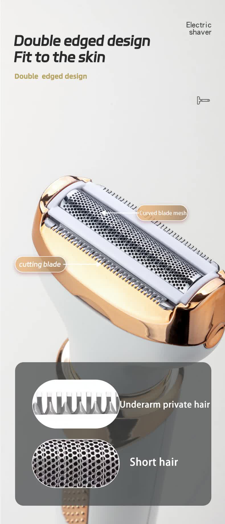 Women's 4-in-1 Electric Hair Removal Razor for Sensitive Areas - Underarm, Bikini Line & Body Grooming (3021, image 5