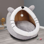 Gray Totoro Half-Enclosed Cat Bed - Soft Short Velvet Fabric with Sponge + PP Cotton Filling, S Size (28x28x30cm)