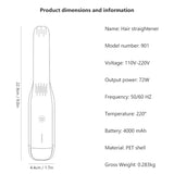 White Wireless USB Rechargeable 2-in-1 Curling Iron & Flat Iron - Portable Hair Straightener & Curler - Top-Down View