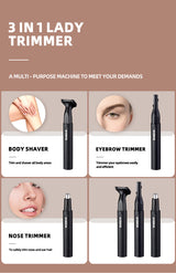 3-in-1 Women's Hair Removal Trimmer - Intimate Grooming & Shaving Kit for Smooth Skin - 45-Degree Angle