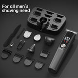 Gray Multifunctional Rechargeable Hair Clipper Set - Waterproof Electric Hair Trimmer - Front View