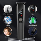 Gray Multifunctional Rechargeable Hair Clipper Set - Waterproof Electric Hair Trimmer - Side View