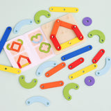 Children's Wooden Two-Player Creative Pegboard - Educational Toy for Number, Color, and Shape Recognition - Side View