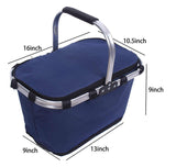 Dark Blue Portable Picnic Basket - Foldable Insulated Outdoor Shopping Basket, Meal Delivery & Takeout Carrier - 45-Degree Angle