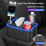 Volcano Red Car Armrest Storage Box with LED Ambient Light - Multifunctional Tissue Holder & Organizer for Car Interior - Side View