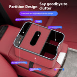 Volcano Red Car Armrest Storage Box with LED Ambient Light - Multifunctional Tissue Holder & Organizer for Car Interior - Top-Down View