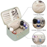 Blue PU Leather Large Capacity Makeup Bag - Waterproof & Multifunctional Handbag for Women - Front View