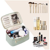 Blue PU Leather Large Capacity Makeup Bag - Waterproof & Multifunctional Handbag for Women - Top-Down View