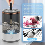 Transparent USB-Powered Automatic Makeup Brush Cleaner - Fast, Hygienic, and Easy-to-Use Brush Cleaning Machine - Side View