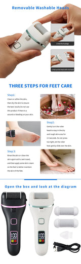 017 Black Electric Foot Callus Remover - Rechargeable Waterproof Pedicure Tool with Automatic Dead Skin Removal - 45-Degree Angle