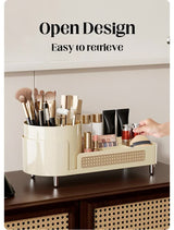 White Cosmetic Organizer - Rotating Desktop Makeup Brush Holder with Large Capacity Storage - Front View