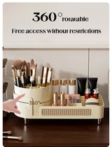 White Cosmetic Organizer - Rotating Desktop Makeup Brush Holder with Large Capacity Storage - Side View