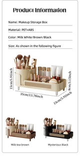 White Cosmetic Organizer - Rotating Desktop Makeup Brush Holder with Large Capacity Storage - 45-Degree Angle