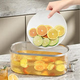 Dark Green Refrigerator Cold Water Dispenser - 5.3L Fruit Tea Jug with Tap for Home Beverages - Front View