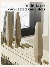 Cream White Multifunctional Kitchen Knife Holder - Integrated Storage Rack for Knives, Chopsticks, and Cutting Boards - Side View