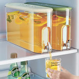 Cream White Refrigerator Cold Water Jug with Tap - 4L Large Capacity Sealed Beverage Dispenser for Juice and Water - Front View