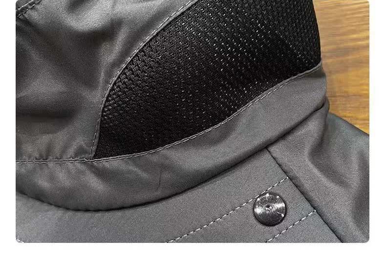 Dark Grey Outdoor UV Protection Hat for Men ??Detachable Face & Neck Shield, Large Brim Sun Hat for Fishing, Hiking, and Outdoor Activities
