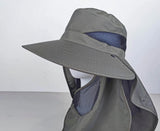 Dark Grey Outdoor UV Protection Hat for Men ??Detachable Face & Neck Shield, Large Brim Sun Hat for Fishing, Hiking, and Outdoor Activities