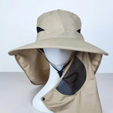 Black Outdoor UV Protection Hat for Men - Detachable Face & Neck Shield, Large Brim Sun Hat for Fishing, Hiking, and Outdoor Activities - Front View