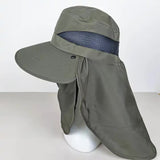 Black Outdoor UV Protection Hat for Men - Detachable Face & Neck Shield, Large Brim Sun Hat for Fishing, Hiking, and Outdoor Activities - Side View