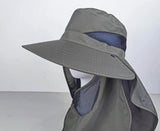 Black Outdoor UV Protection Hat for Men - Detachable Face & Neck Shield, Large Brim Sun Hat for Fishing, Hiking, and Outdoor Activities - Rear View