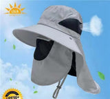 Light Gray Outdoor UV Protection Hat for Men - Detachable Face & Neck Shield, Large Brim Sun Hat for Fishing, Hiking, and Outdoor Activities