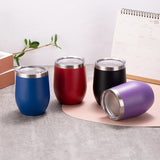 Military Green 12oz Double-Wall Vacuum 304 Eggshell Cup - Mini Portable Insulated U-Shaped Cup, Creative Small Beer Mug - Top-Down View
