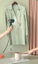 Green Handheld Garment Steamer with Spray Function - Portable 2-in-1 Wet and Dry Mini Steam Iron for Clothes, Wrinkle Remover, and Fabric Freshener - Rear View
