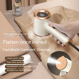 White Handheld Garment Steamer with Spray Function - Portable 2-in-1 Wet and Dry Mini Steam Iron for Clothes, Wrinkle Remover, and Fabric Freshener - Side View