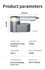 Grey Mini Electric Iron - Rotating Handheld Garment Steamer, Portable Wrinkle Remover for Clothes, Compact Steam Iron for Home and Travel Use - Rear View