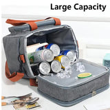 Grey Large Capacity Lunch Bag - Dual-Layer Insulated Cooler Bag for Outdoor, Picnic, and Work Use - Front View