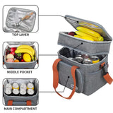 Grey Large Capacity Lunch Bag - Dual-Layer Insulated Cooler Bag for Outdoor, Picnic, and Work Use - Side View