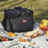 Black Large Capacity Picnic Bag - Waterproof PEVA Insulated Cooler Bag, Outdoor, Car Use, and Shoulder Crossbody Thermo Bag - Front View