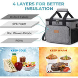 Black Large Capacity Picnic Bag - Waterproof PEVA Insulated Cooler Bag, Outdoor, Car Use, and Shoulder Crossbody Thermo Bag - Side View